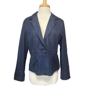 TALBOTS Petites Blazer Size 14 Navy 100% Cotton